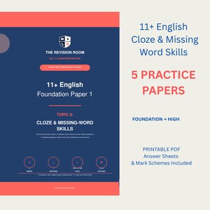 Englisch-Lückentext-Übungsblätter für die 11+ Klasse – 5 druckbare Tests (Digitaler Download)