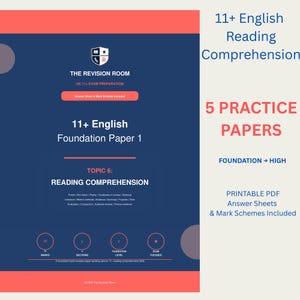 Englisch-Leseverständnis-Übungsaufgaben für die 11+ Klasse - 5 druckbare Tests (Digitaler Download)