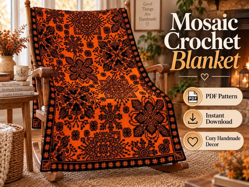 Zoomer Rocking Chair Modèle PDF de crochet mosaïque, diagramme de couverture mosaïque à ...