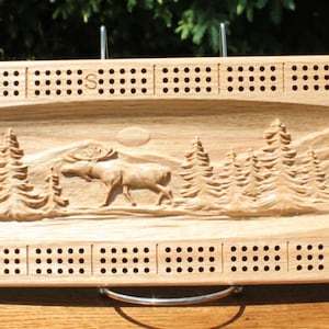 Outdoor Bear and Moose Scene Made From Solid White Ash