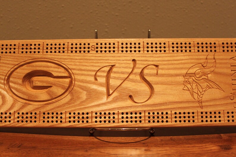 Packer VS Viking Cribbage Board Made From Solid White Ash image 3