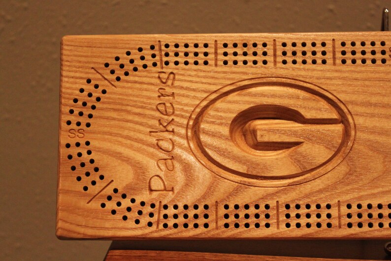 Packer VS Viking Cribbage Board Made From Solid White Ash image 2