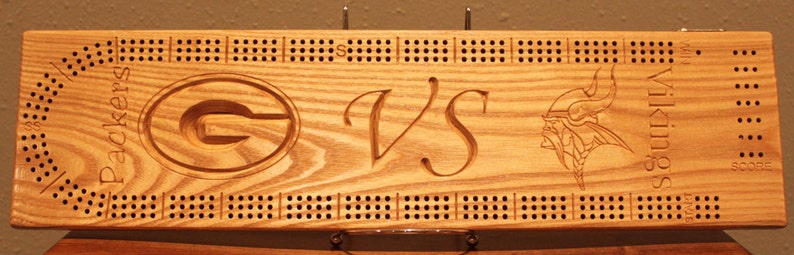 Packer VS Viking Cribbage Board Made From Solid White Ash image 1