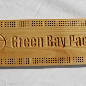 Green Bay Packer Cribbage Board made from White Ash