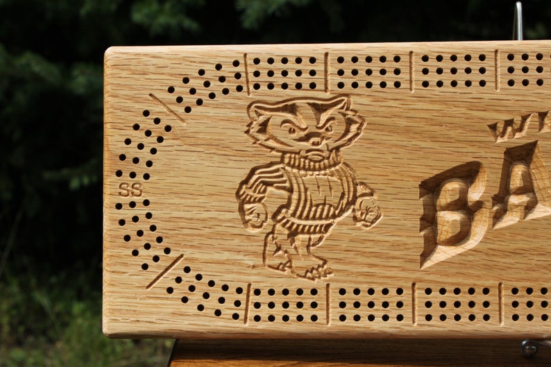 Wisconsin Badgers Cribbage Board Made From Solid Oak Etsy