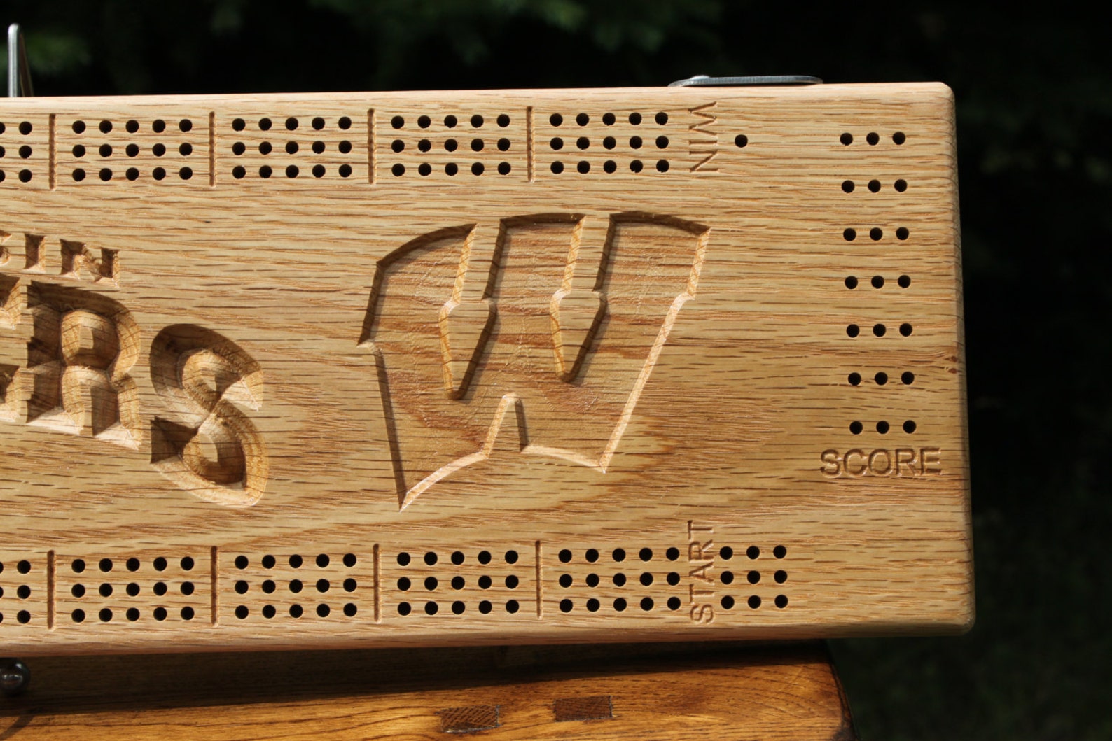 Wisconsin Badgers Cribbage Board Made From Solid Oak Etsy