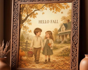 Herbstliche Wandbilder fürs Kinderzimmer, Herbstposter zum Ausdrucken, Gemütliche Kinderzimmerdeko, Vintage-Kinderbild, Digitaler Download