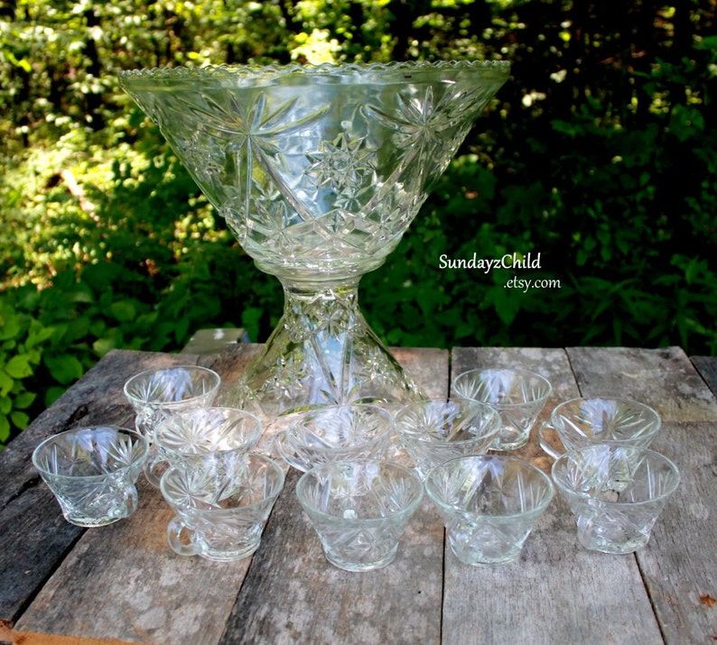 Anchor Hocking Prescut Punch Bowl Set EAPC Star Of David Etsy