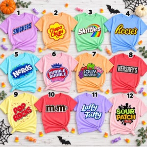 Candy Logo Shirts, Snickers Skittles Reese's Nerds M&M's Tees, Matching Family Halloween Shirts, Candy Group Costume