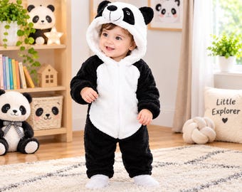Baby Panda Costume, Cute Panda Bear Onesie, Cozy Animal Pajamas, , Infant Panda Outfit, Kids Dress Up Gift