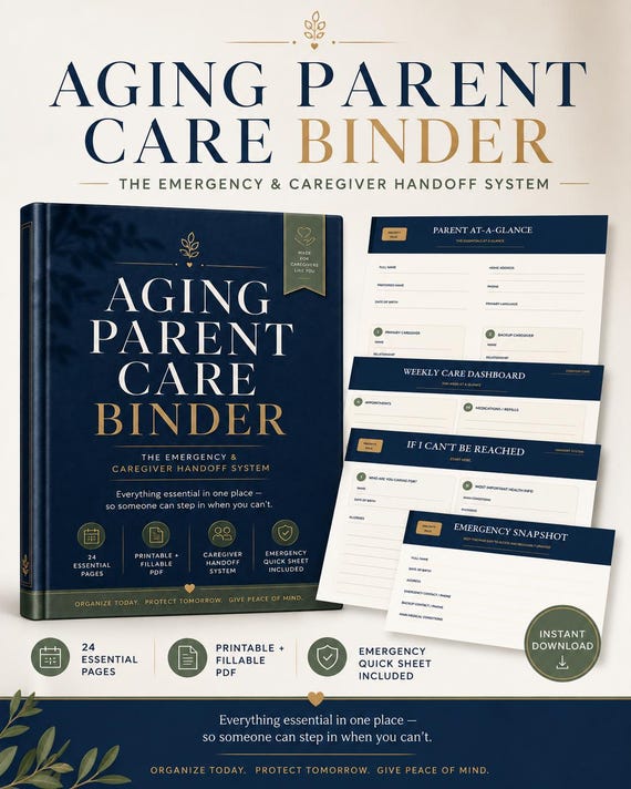 Aging Parent Care Binder – Caregiver Emergency & Medical Information Printable