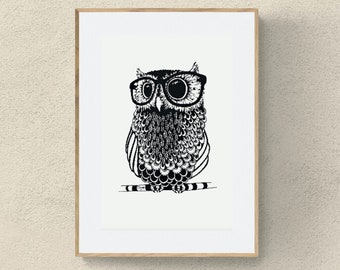 Ink drawing • Owl • Bird • Printable Art • Digital File • Wall Art