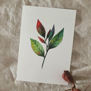 Tarjeta de felicitación en acuarela: Rama detallada con hojas coloridas. Sencilla, elegante y atemporal. Para cumpleaños, bodas y el Día de la Madre. DIN A6.