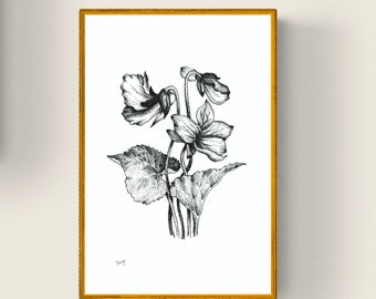 Ink drawing • Botanical • Violet • Printable Art • Digital File • Wall Art