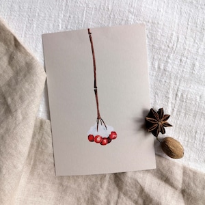 Biglietto d'auguri acquerello – Bacche di neve – Dipinto botanico – Minimalista ed elegante – Per Natale e ringraziamento – DIN A6