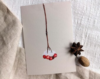 Carte de vœux aquarelle – Baies boules de neige – Peinture botanique – Minimaliste et élégante – Pour Noël et remerciements – DIN A6