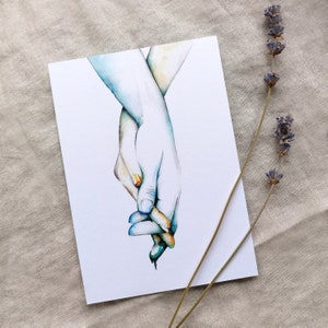 Tarjeta de felicitación – Tomados de la mano – «Siempre estoy ahí para ti» – Acuarela – Postal – Cumpleaños – San Valentín – Amigos – DIN A6