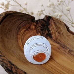 TULUA - Handmade Ceramic Ring with Orange Aventurine – Unique Piece – Adjustable – Designer Jewelry
