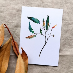 Biglietto d'auguri ad acquerello – Ramo dettagliato con foglie colorate – Semplice, elegante e senza tempo – Per compleanni, matrimoni e festa della mamma – DIN A6