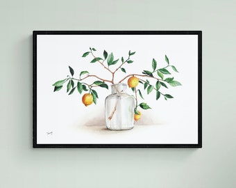 Aquarelle Painting • Lemon Tree • Printable Art • Digital File • Wall Art