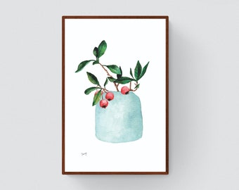 Aquarelle Painting • Botanical • Blue Vase • Printable Art • Digital File • Wall Art