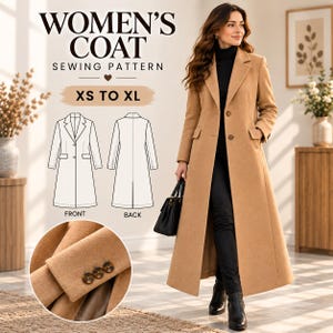 Long Coat Sewing Pattern PDF | Women's Winter Coat Pattern | Overcoat Sewing Pattern | Coat Pattern PDF | Jacket Sewing Pattern