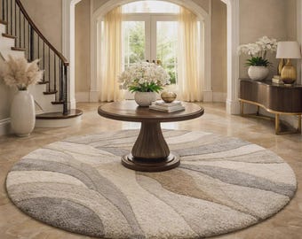 Alfombra redonda moderna con sutiles tonos tierra ondulados – Crema Beige Artístico Tono Pastel Alfombra Ovalada - Terrosa