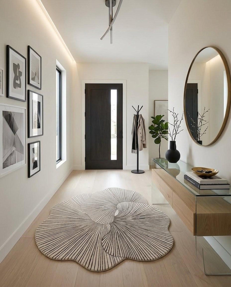 Organic R Shaped Rug Organic Shape Rug, Hand Tufted Wool Rug, Modern Abstract Area Rug ...