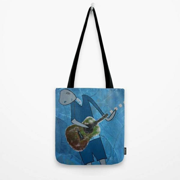 LIMITED EDITION Music Expresses All Tote Bag, Pablo Picasso Inspired Tote Bag, Mixed Media Art, Blue Unique Tote, Bag, Purse, Guitar