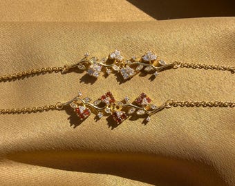 Bracelet feuillage rameau zircon en acier inoxydable Or, Bijou nature végétal, Bracelet motif Feuille, Cadeau d'anniversaire ou Noël, femme
