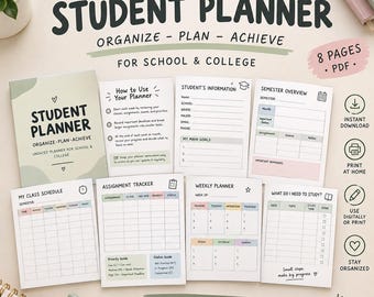 Undated Student Planner | School & College Planner | Printable PDF