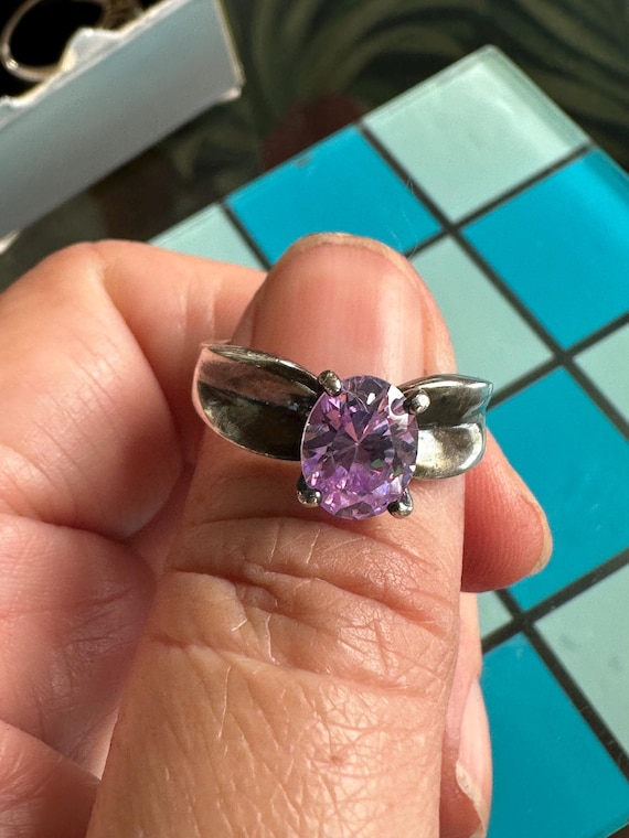 925 Sterling Silver Statement Ring Lavender Oval … - image 1