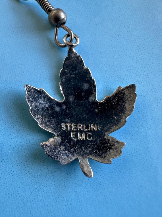 Sterling EMC Maple Leaf Dangle Pierced Earrings - image 4