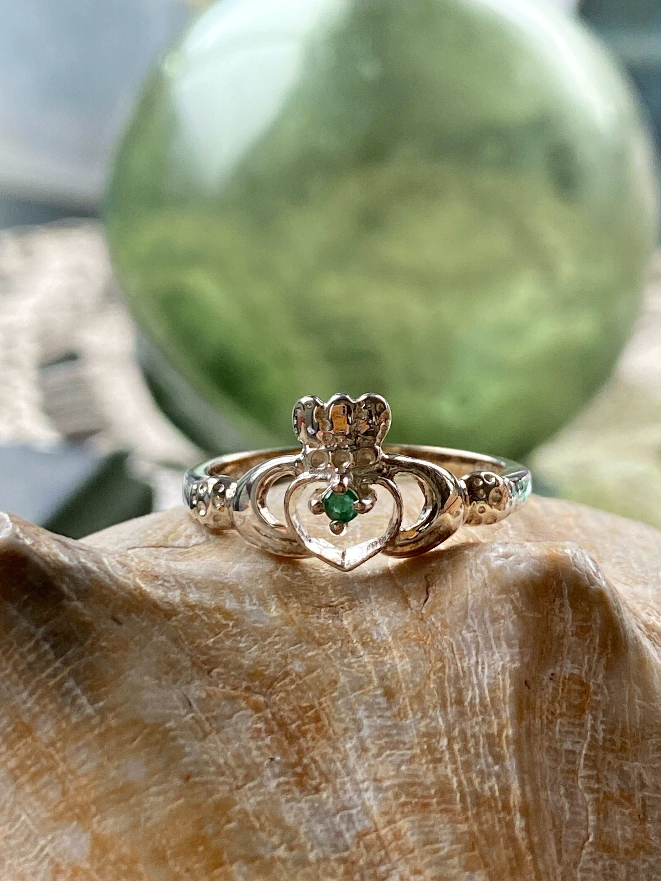 Emerald claddagh shop engagement ring