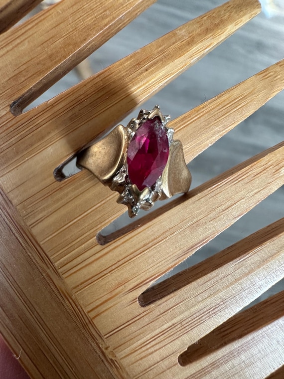 Marquise Ruby 10k Solid Gold Ring size 7 Genuine … - image 1