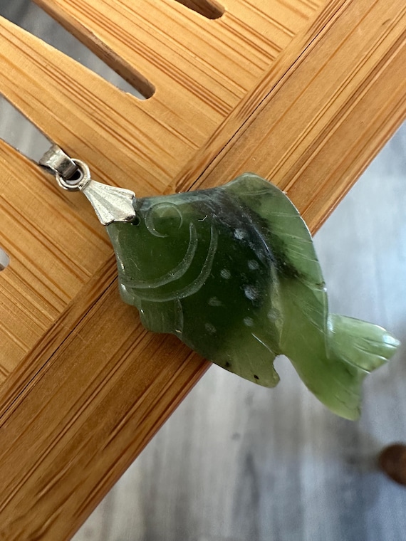 Carved Jade Koi Fish Pendant Necklace