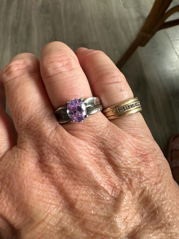 925 Sterling Silver Statement Ring Lavender Oval … - image 3