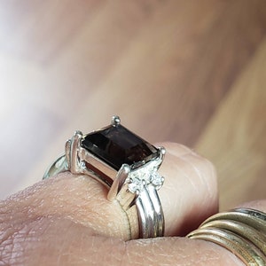 Smokey Topaz Square Cut Quartz  Sterling Silver Ring size 5 -  9 - 10