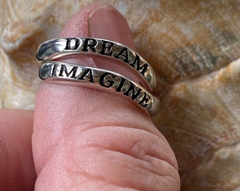 Vintage set Sterling Silver Wave Dream and Imagine Ring size 8 Friendship Ring