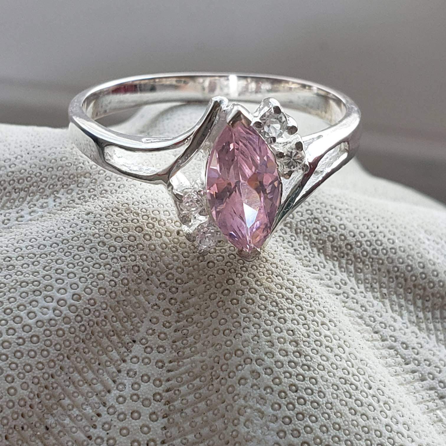 Allure of Silver Pink CZ Marquis Cut Sterling Silver Ring size | Etsy