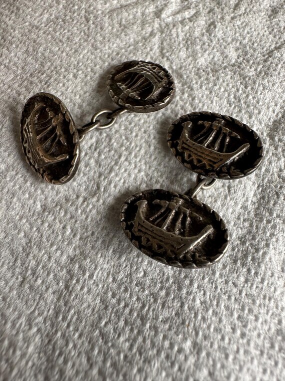 Solid Silver cufflinks Rope Border Celtic Long Sh… - image 6