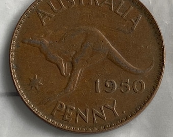 1950 one Penny Australia Coin Money Kangaroo