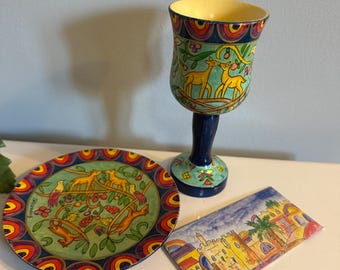Jerusalem Yair Emanuel Hand Painted Cup Saucer  Miriam's Kiddush