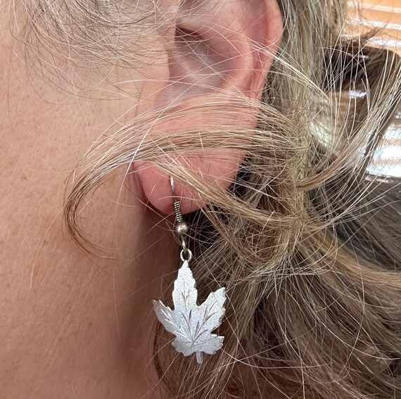 Sterling EMC Maple Leaf Dangle Pierced Earrings - image 2