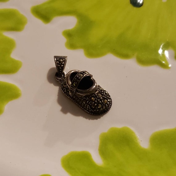 Sterling Silver Baby Shoe Marcasite Antique Charm… - image 1