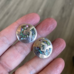 Abalone Taxco Screw Back Earrings Sterling Silver