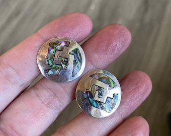 Abalone Taxco Screw Back Earrings Sterling Silver