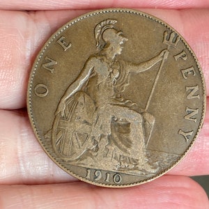 1910 one Penny Great Britain Coin Money
