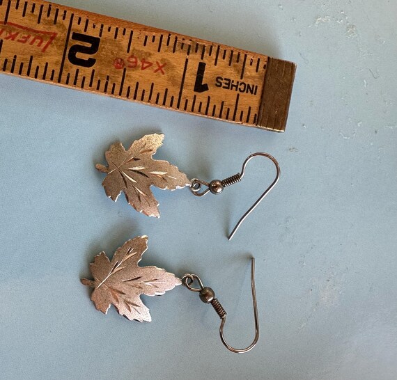 Sterling EMC Maple Leaf Dangle Pierced Earrings - image 3