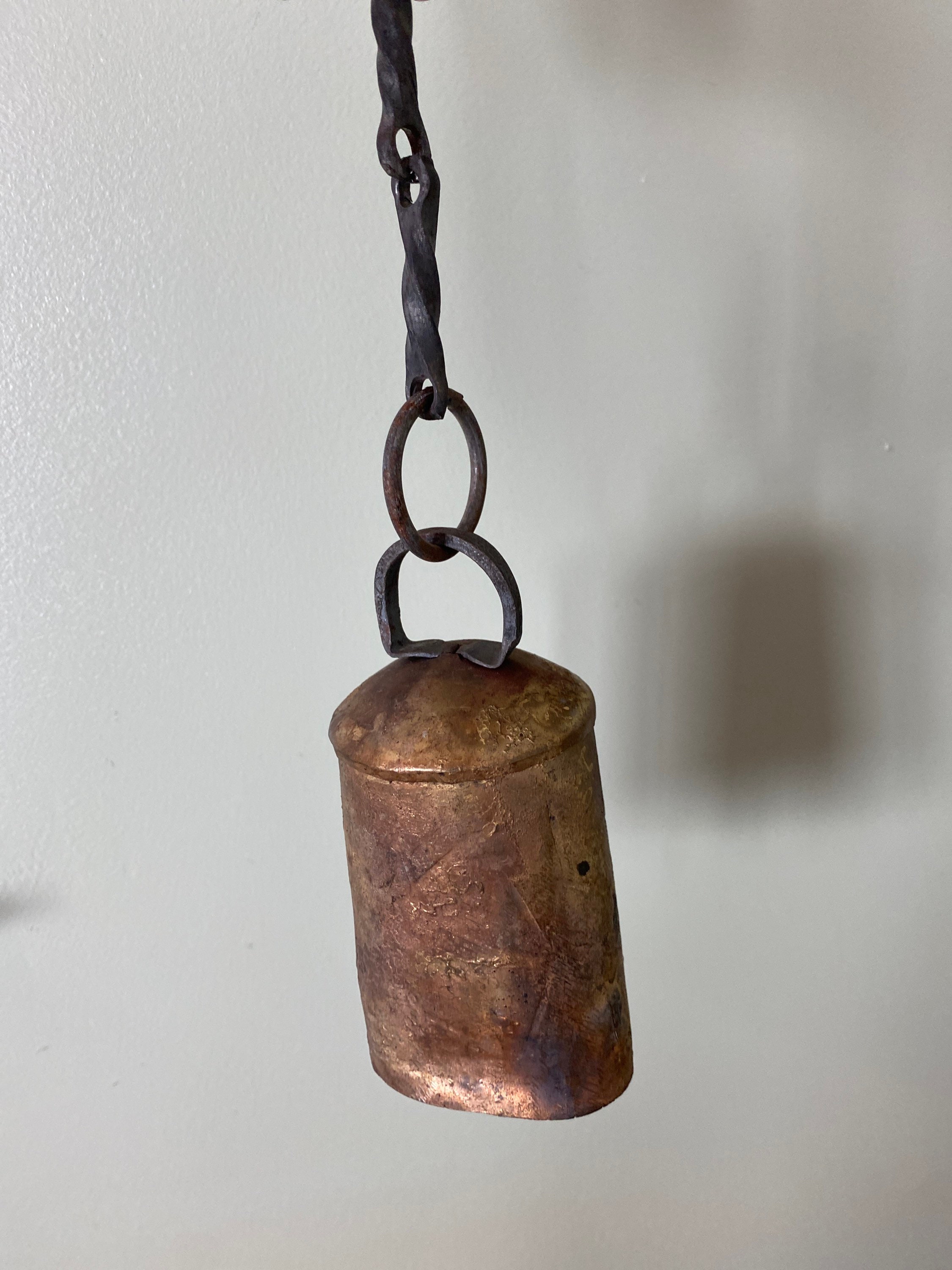 Antique Hand Forged Hooks on a Metal Cow Bell Small 